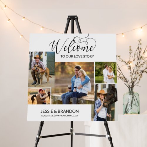 Welcome to our Love Story Calligraphy Multi Photo Foam Board