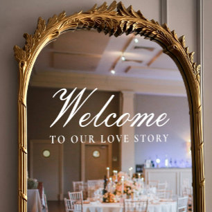 Welcome to Our Love Story Classic Script Wedding Window Cling