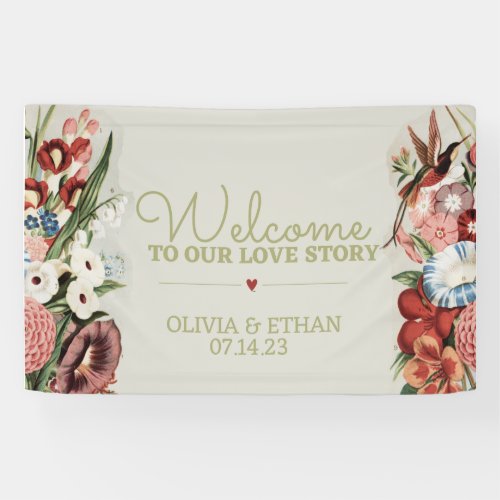 Welcome to Our Love Story English Cottage Garden Banner