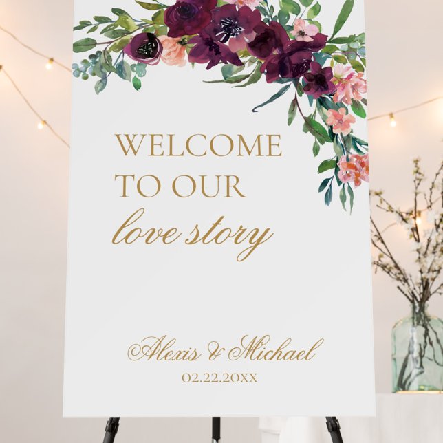 Welcome to Our Love Story Floral Welcome Wedding Foam Board (Impress your guests with this modern and elegant floral "Welcome to Our Love Story" Wedding Welcome )