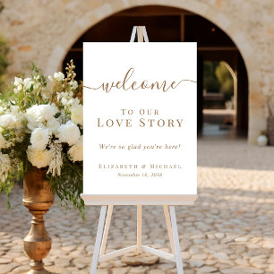 Welcome To Our Love Story Gold Script Wedding Foam Board