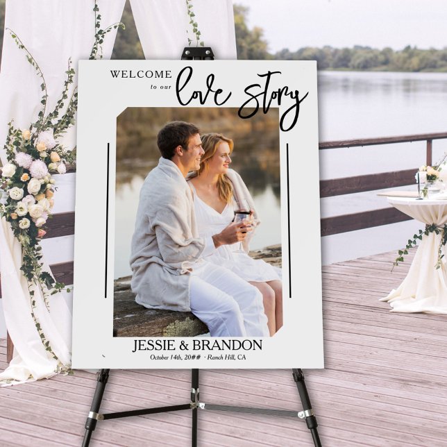 Welcome to our Love Story Vertical Photo Wedding Foam Board (Creator Uploaded)