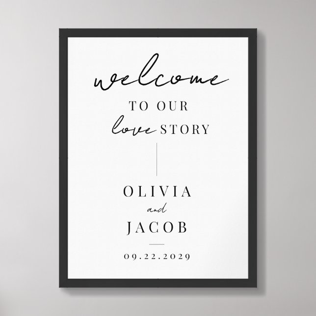 Welcome To Our Love Story Wedding Framed Sign (Framed Front)