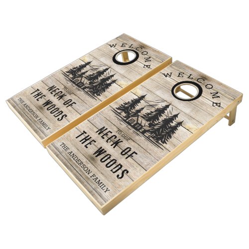 Welcome to our Neck of the Woods Cabin Family Cornhole Set