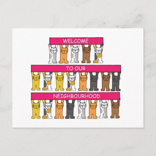 Welcome to Our Neighborhood Cartoon Cats Postcard