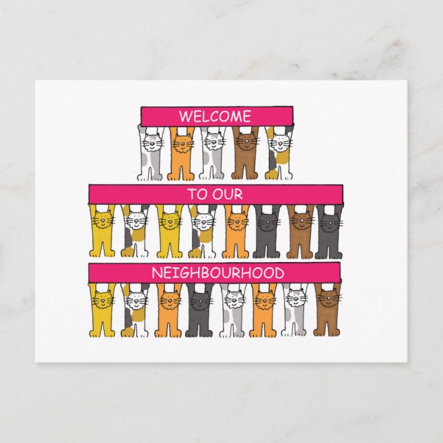 Welcome to Our Neighborhood Cartoon Cats Postcard (Front)