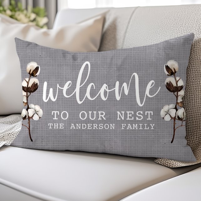 Welcome To Our Nest Farmhouse Rustic Cotton Custom Lumbar Pillow (Creator Uploaded)