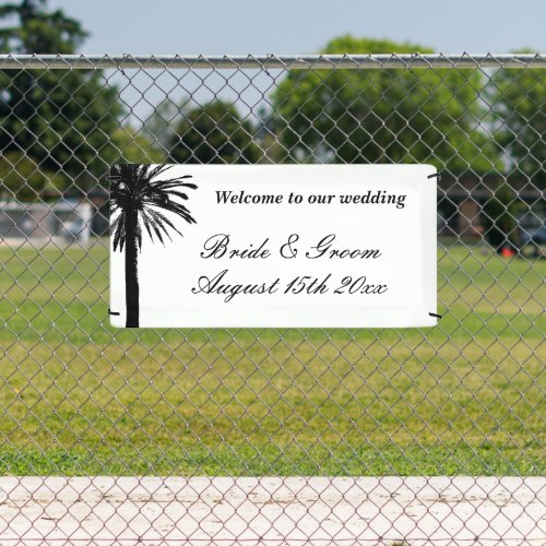 Welcome to our palm tree beach wedding custom banner