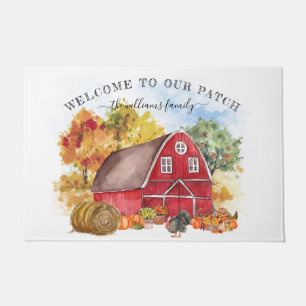 Welcome to our Patch   Autumn Pumpkin Farmhouse Doormat