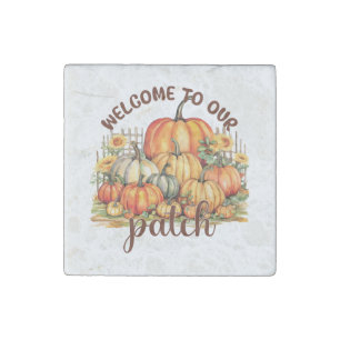 Welcome to Our Patch – Cozy Pumpkin Patch Stone Magnet