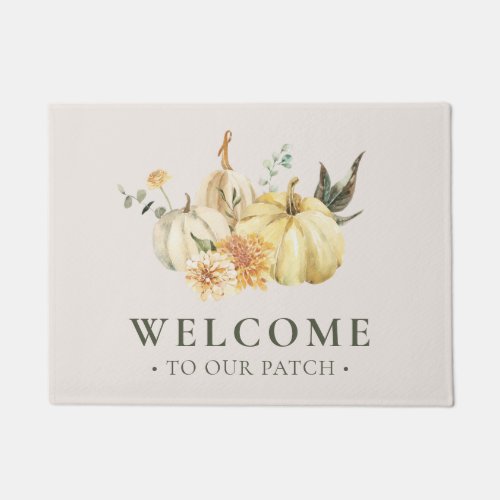 Welcome To Our Patch Fall Watercolor Pumpkins Doormat