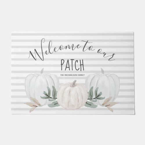 Welcome to our Patch Stripes and Pumpkins Fall Doormat