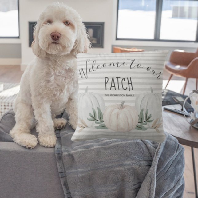 Welcome to our Patch Stripes and Pumpkins Fall Throw Pillow (Creator Uploaded)