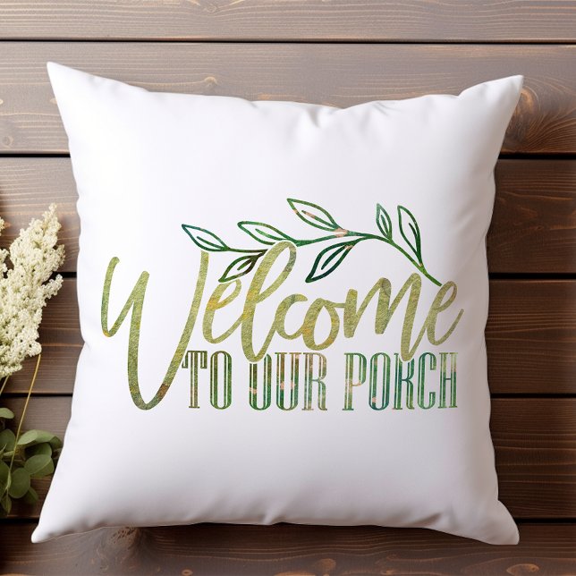 Welcome to our Porch Green Floral Fun Outdoor Pillow (Creator Uploaded)