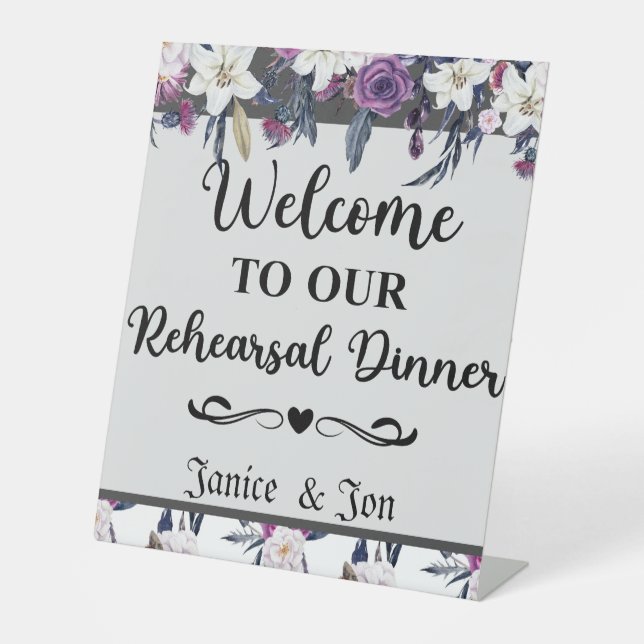 Welcome to Our Rehearsal Dinner Gothic Wedding Pedestal Sign (Front)