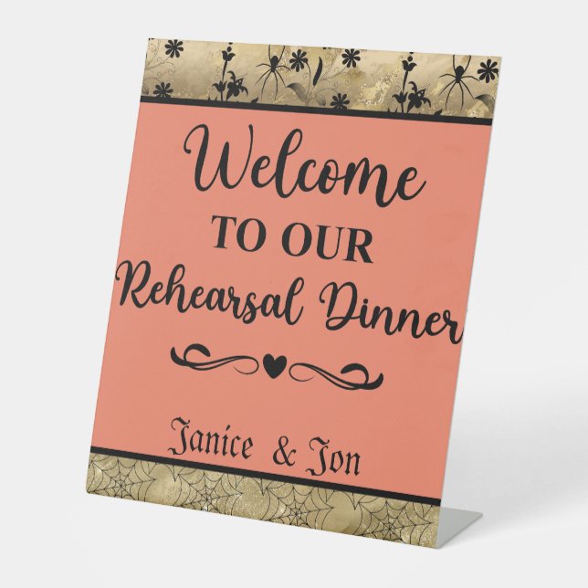 Welcome to Our Rehearsal Dinner Halloween Wedding Pedestal Sign (Front)