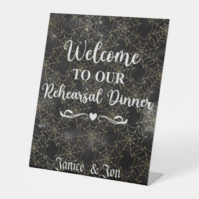 Welcome to Our Rehearsal Dinner Halloween Wedding Pedestal Sign (Front)