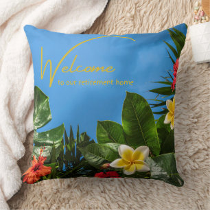 Welcome to our Retirement Home Tropical Themed  Throw Pillow
