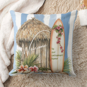 Welcome to our Retirement Home Tropical Themed  Throw Pillow