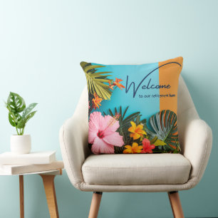 Welcome to our Retirement Home Tropical Themed Throw Pillow