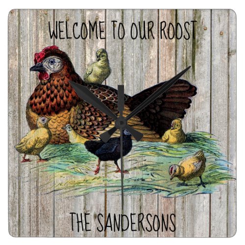 Welcome to Our Roost Rustic Chicken Clock