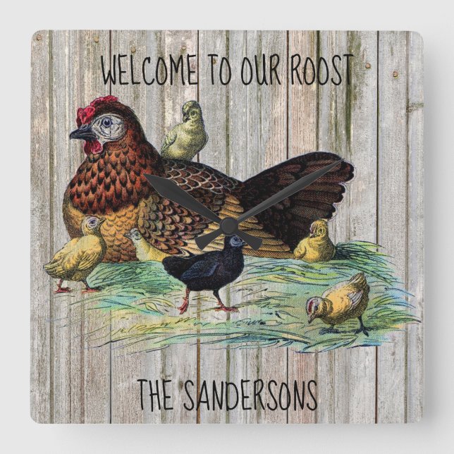 Welcome to Our Roost Rustic Chicken Clock (Front)