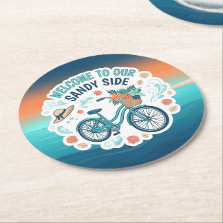 Welcome To Our Sandy Side Round Paper Coaster