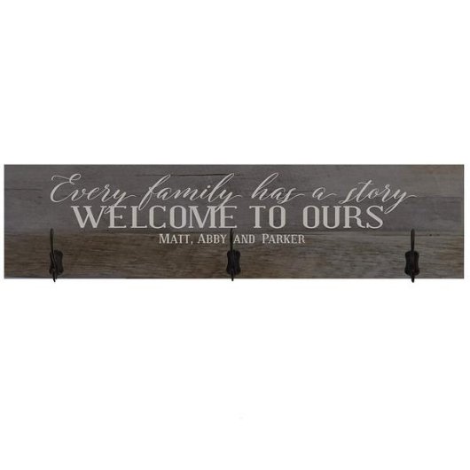 Welcome To Our Story Romantic Barnwood Coat Rack (Front)