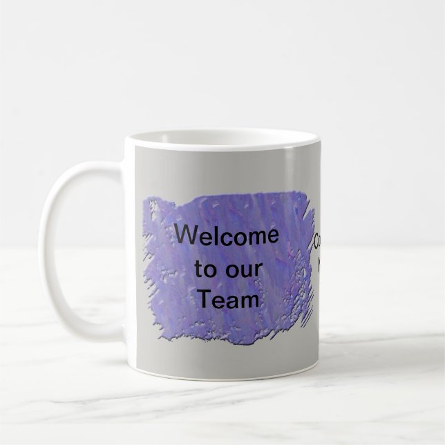 Welcome to Our Team Abstract Purple Gray Coffee Mug (Left)
