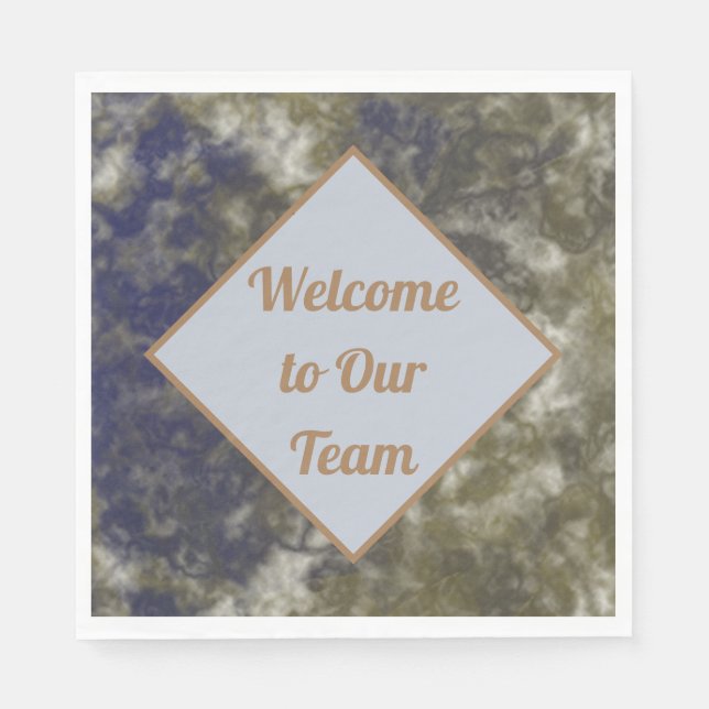 Welcome to Our Team Blue Gold Abstract Business Napkins (Front)