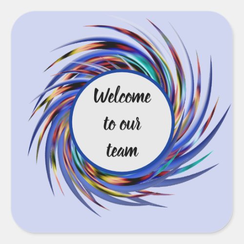 Welcome to Our Team Blue Gray Spiral Pattern Square Sticker