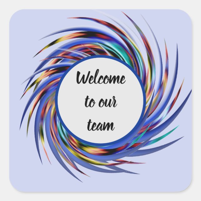 Welcome to Our Team Blue Gray Spiral Pattern Square Sticker (Front)