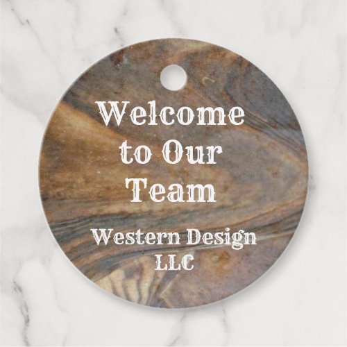 Welcome to Our Team Brown Woodgrain Employee Favor Tags