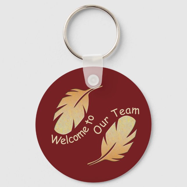 Welcome to Our Team Double Feather Design Keychain (Front)
