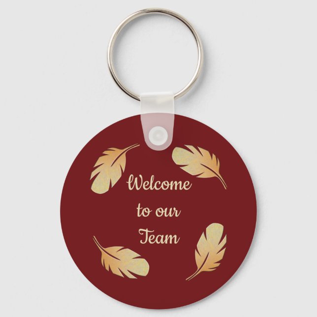 Welcome to Our Team Feather Circle Nature Keychain (Front)