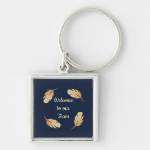 Welcome to Our Team Navy Feather Circle Nature Keychain