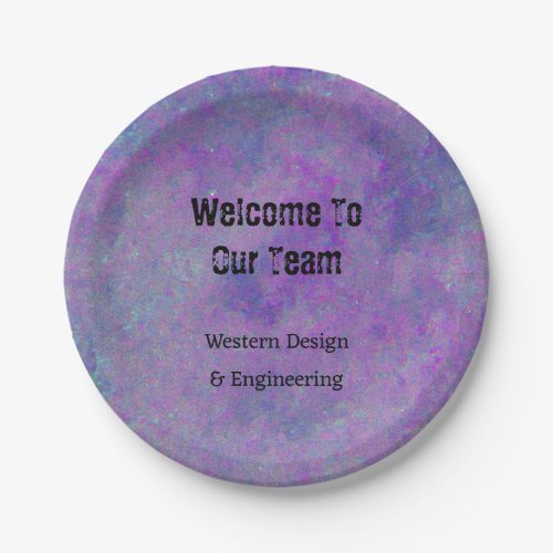 Welcome To Our Team Purple Abstract Employee Paper Plates