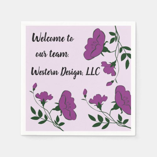 Welcome to Our Team Purple Floral Company New Hire Napkins