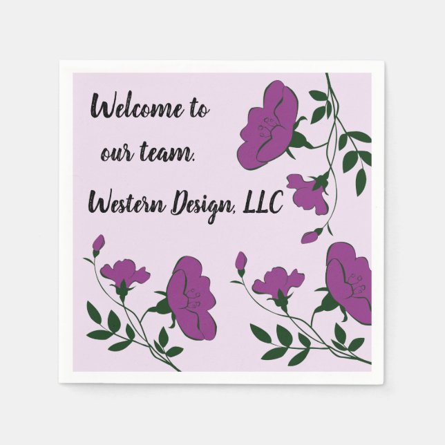 Welcome to Our Team Purple Floral Company New Hire Napkins (Front)