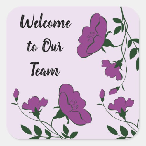 Welcome to Our Team Purple Flower New Employee Square Sticker