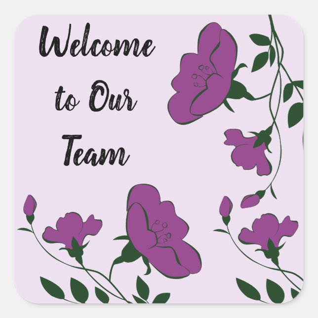 Welcome to Our Team Purple Flower New Employee Square Sticker (Front)