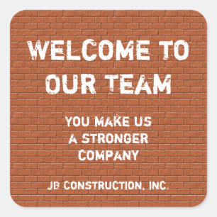 Welcome to Our Team Red Brick Wall Employee Square Sticker