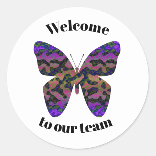 Welcome to Our Team Vibrant Butterfly New Employee Classic Round Sticker