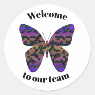 Welcome to Our Team Vibrant Butterfly New Employee Classic Round Sticker