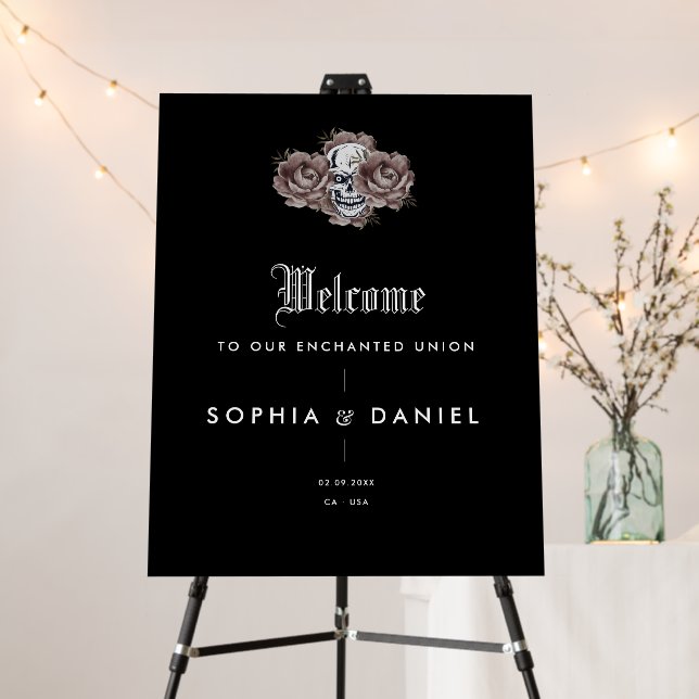 Welcome To Our Union Floral Skull Gothic Wedding Foam Board (In Situ (Stand))