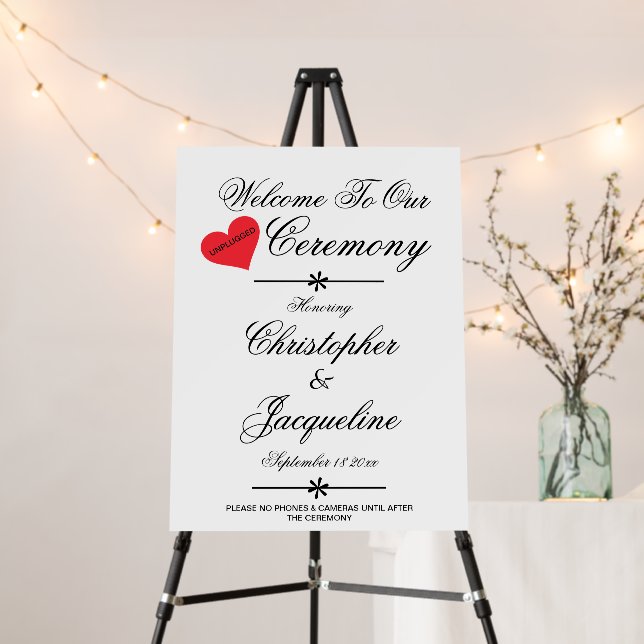 Welcome To Our Unplugged Ceremony Elegant Cool  Foam Board (In Situ (Stand))