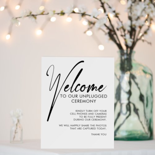Welcome To Our Unplugged Ceremony Modern Wedding Foam Board
