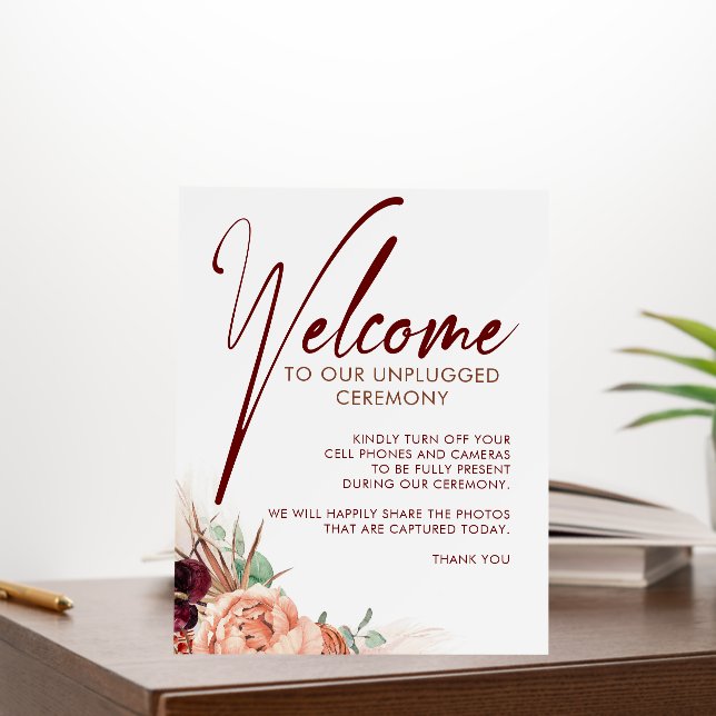Welcome To Our Unplugged Ceremony Wedding Sign (In Situ (Office))