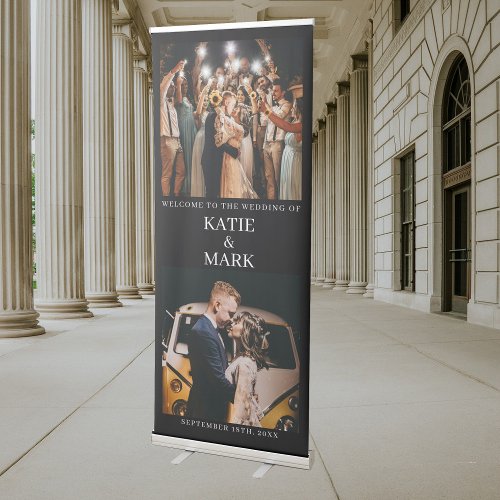 Welcome To Our Wedding 2 Photo Wedding Black Retractable Banner