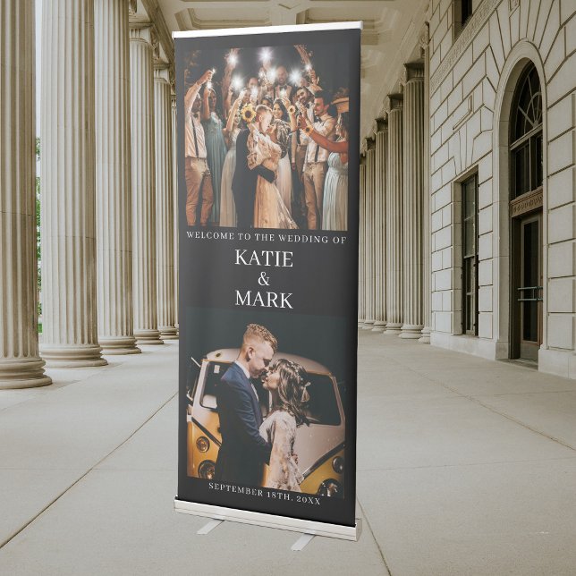 Welcome To Our Wedding 2 Photo Wedding Black Retractable Banner (Welcome To Our Wedding 2 Photo Wedding Black Retractable Banner)